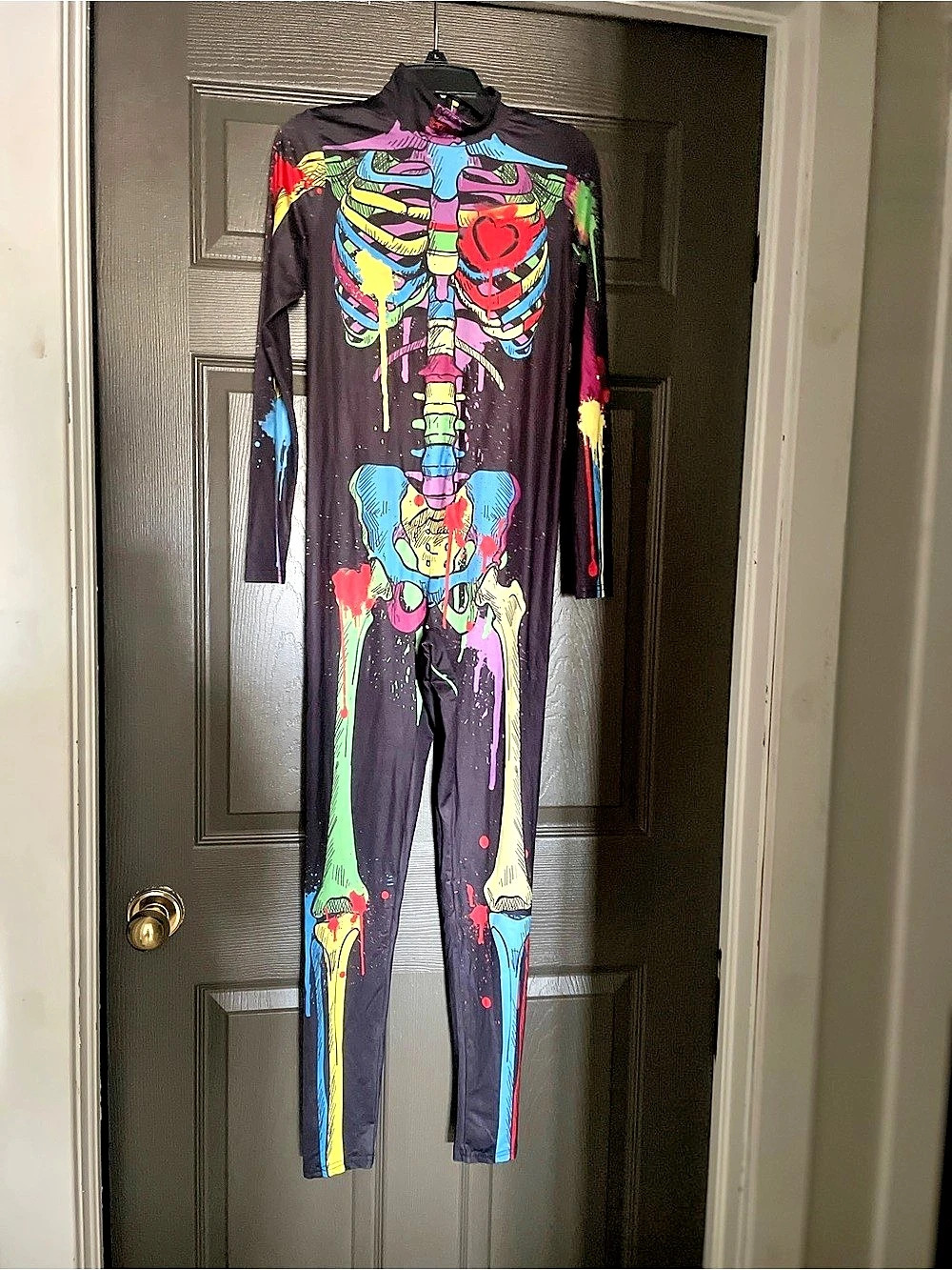 Skeleton Graphic Zip Front Bodysuit Size Small